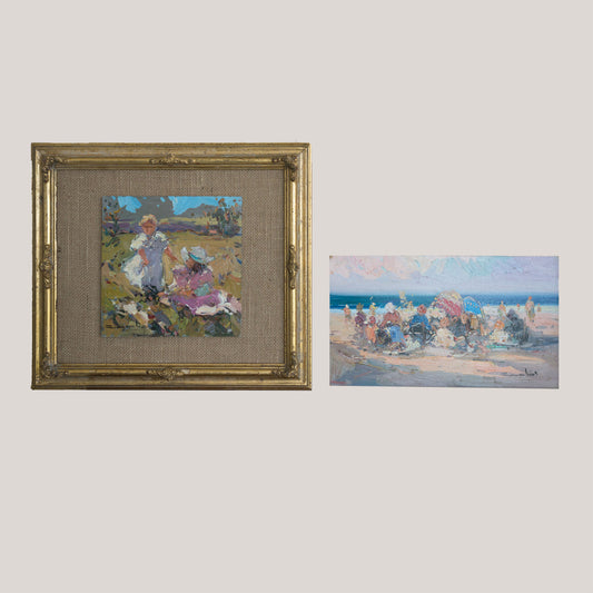 Two impressionist Coastal & Countryside Oil on Board Paintings, Signed (Artist Unidentified)