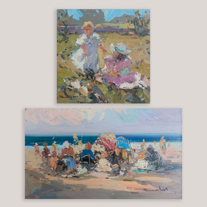 Two impressionist Coastal & Countryside Oil on Board Paintings, Signed (Artist Unidentified)