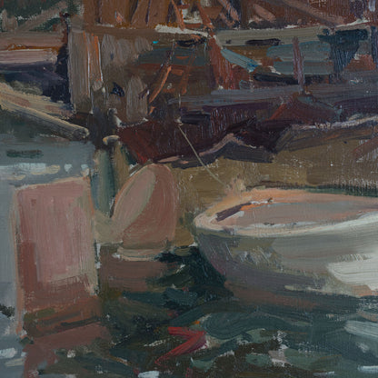 Expressive impressionist Harbour and Ship Scene - Oil  on Canvas - Signed