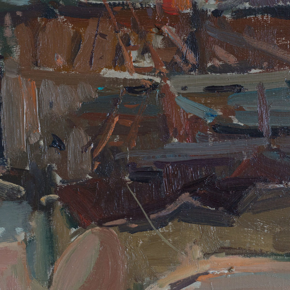 Expressive impressionist Harbour and Ship Scene - Oil  on Canvas - Signed