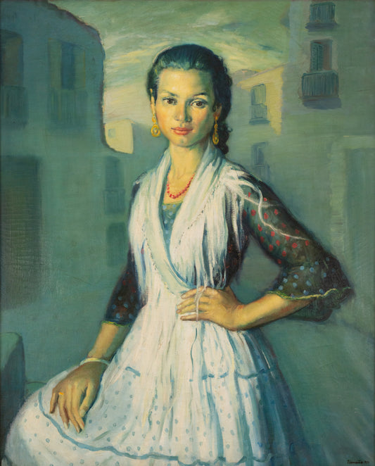 "Gipsy - Rosario" of Montjuich - JOSÉ LAMUÑO  - Framed Oil on Canvas