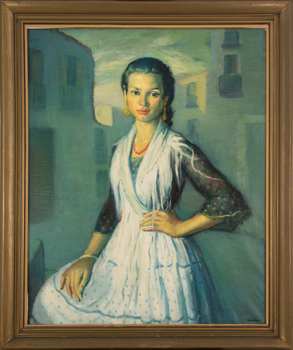 "Gipsy - Rosario" of Montjuich - JOSÉ LAMUÑO  - Framed Oil on Canvas