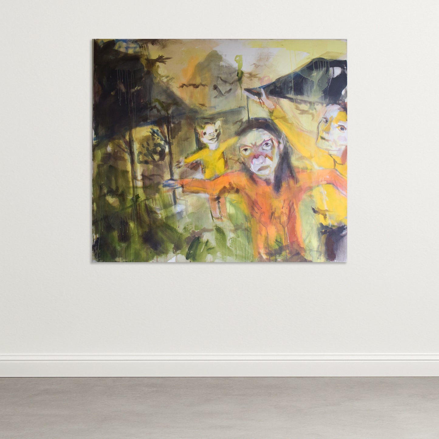 Sabrina Shah - Figures with Masks and Birds