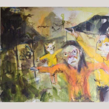 Sabrina Shah - Figures with Masks and Birds