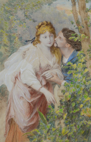 Romantic victorian signed watercolour - Modern Decorative