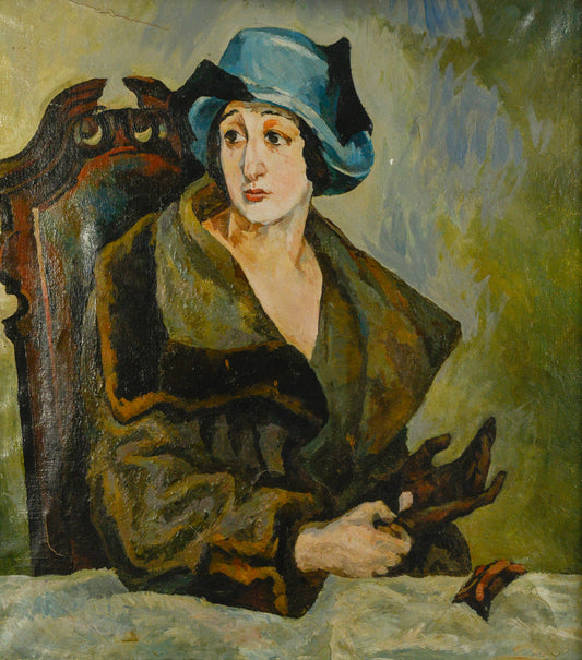 Woman with Blue Hat - Oil on canvas