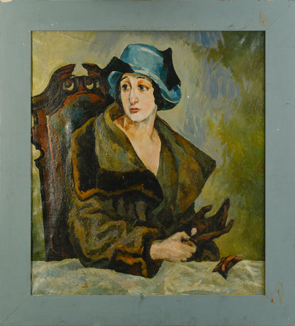 Woman with Blue Hat - Oil on canvas