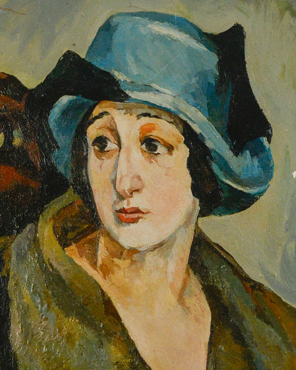 Woman with Blue Hat - Oil on canvas