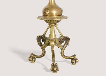 Pair of Gothic Influenced Art Nouveau Brass Candlesticks