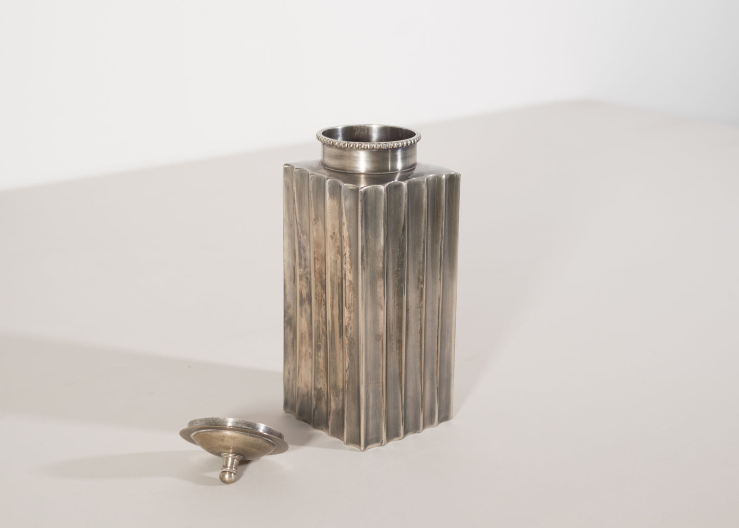 1930s White Metal Fluted Storage Jar with Quality Craftsmanship