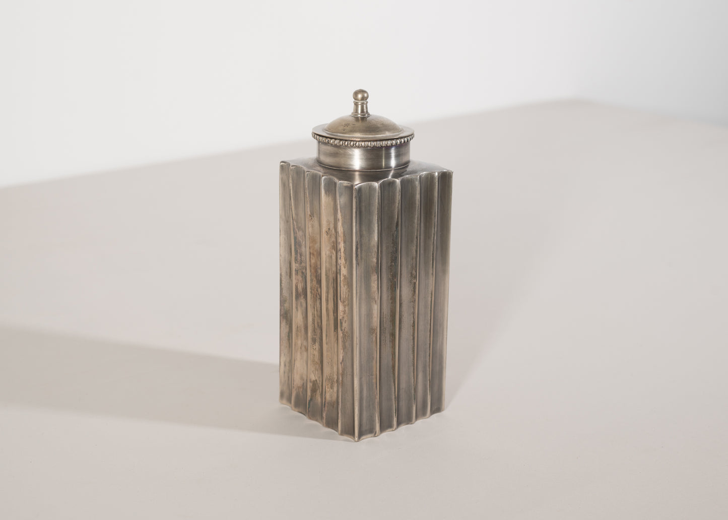 1930s White Metal Fluted Storage Jar with Quality Craftsmanship