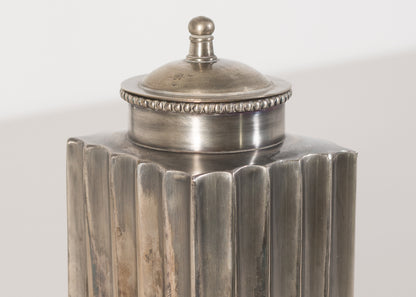 1930s White Metal Fluted Storage Jar with Quality Craftsmanship