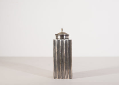 1930s White Metal Fluted Storage Jar with Quality Craftsmanship