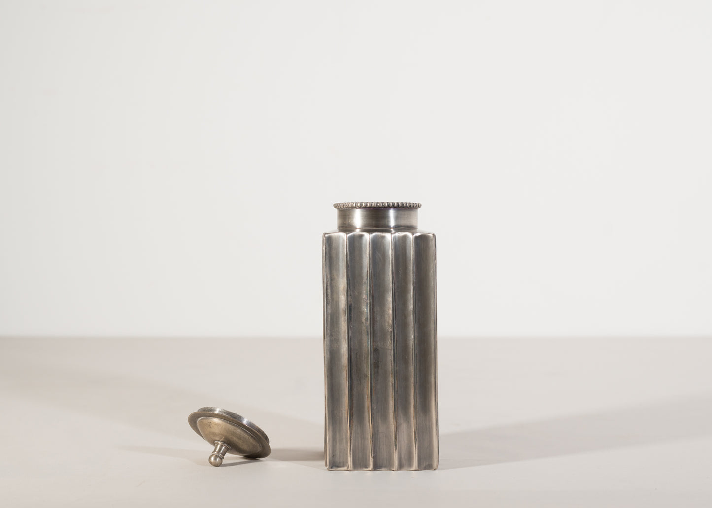 1930s White Metal Fluted Storage Jar with Quality Craftsmanship