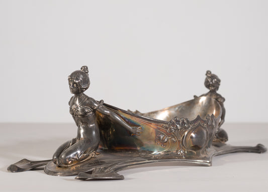 Art Nouveau Pewter Centerpiece with Elegant Female Figures