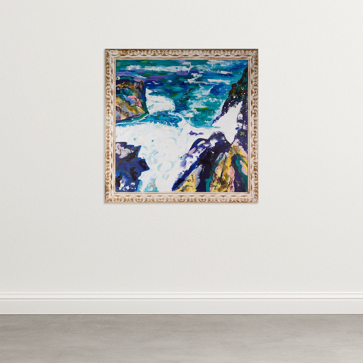 Vibrant Expressive Seascape: Large Framed Study on Canvas - Antoni Ferrer Palero