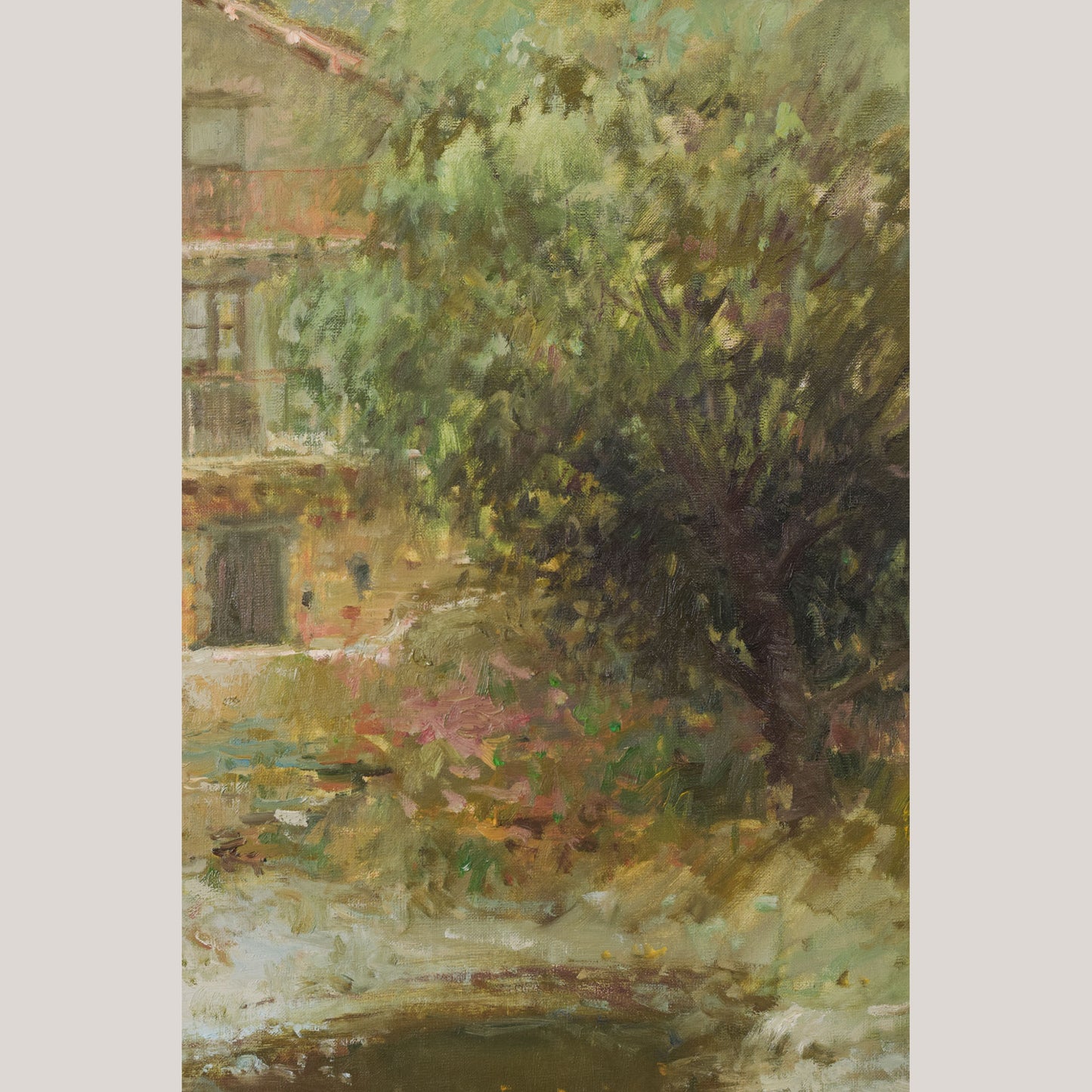 Joan Ramon Palau Junca - Impressionist Painting with River and Chalets