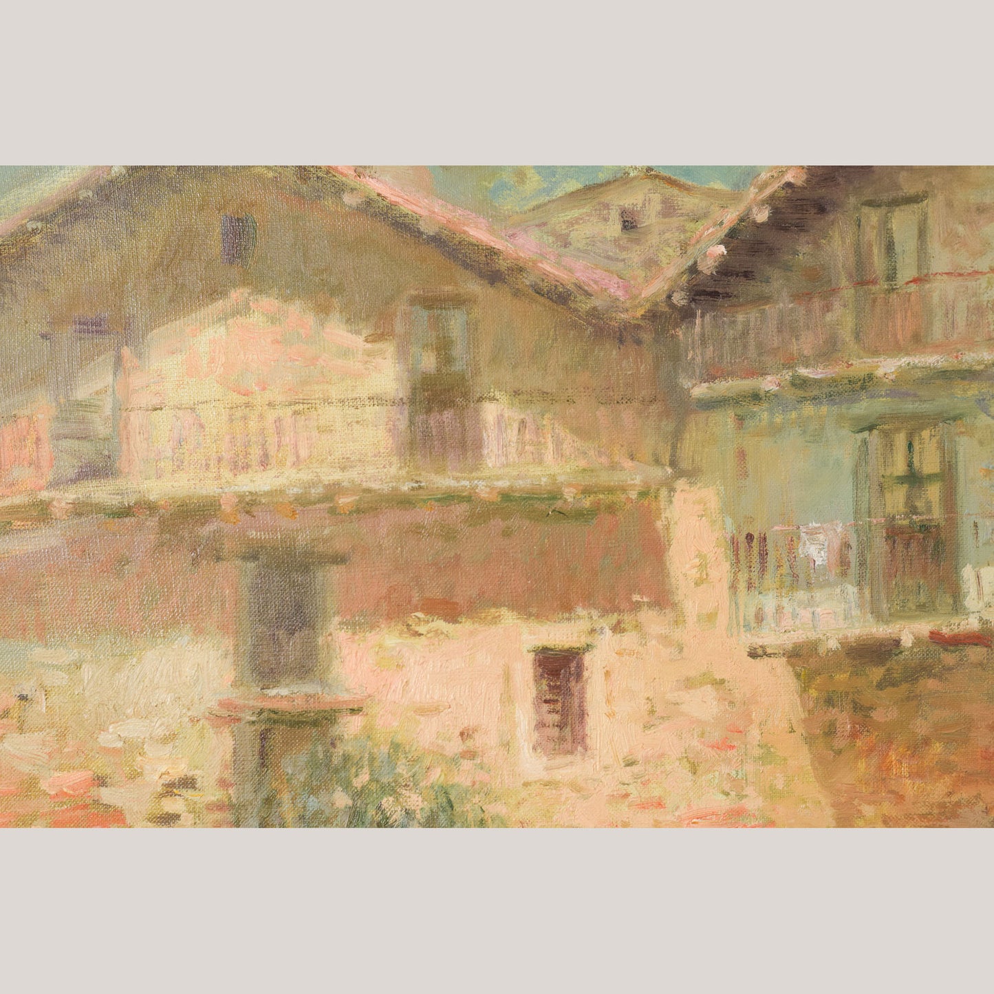 Joan Ramon Palau Junca - Impressionist Painting with River and Chalets
