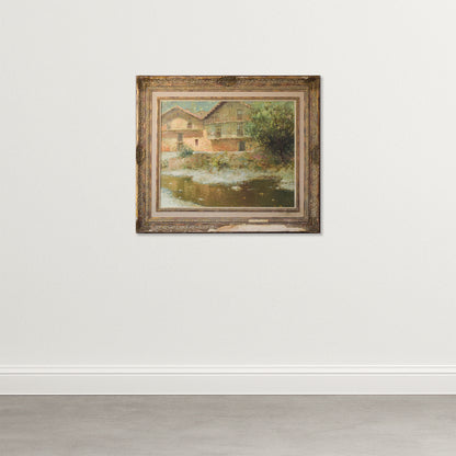 Joan Ramon Palau Junca - Impressionist Painting with River and Chalets