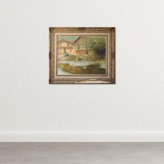 Joan Ramon Palau Junca - Impressionist Painting with River and Chalets