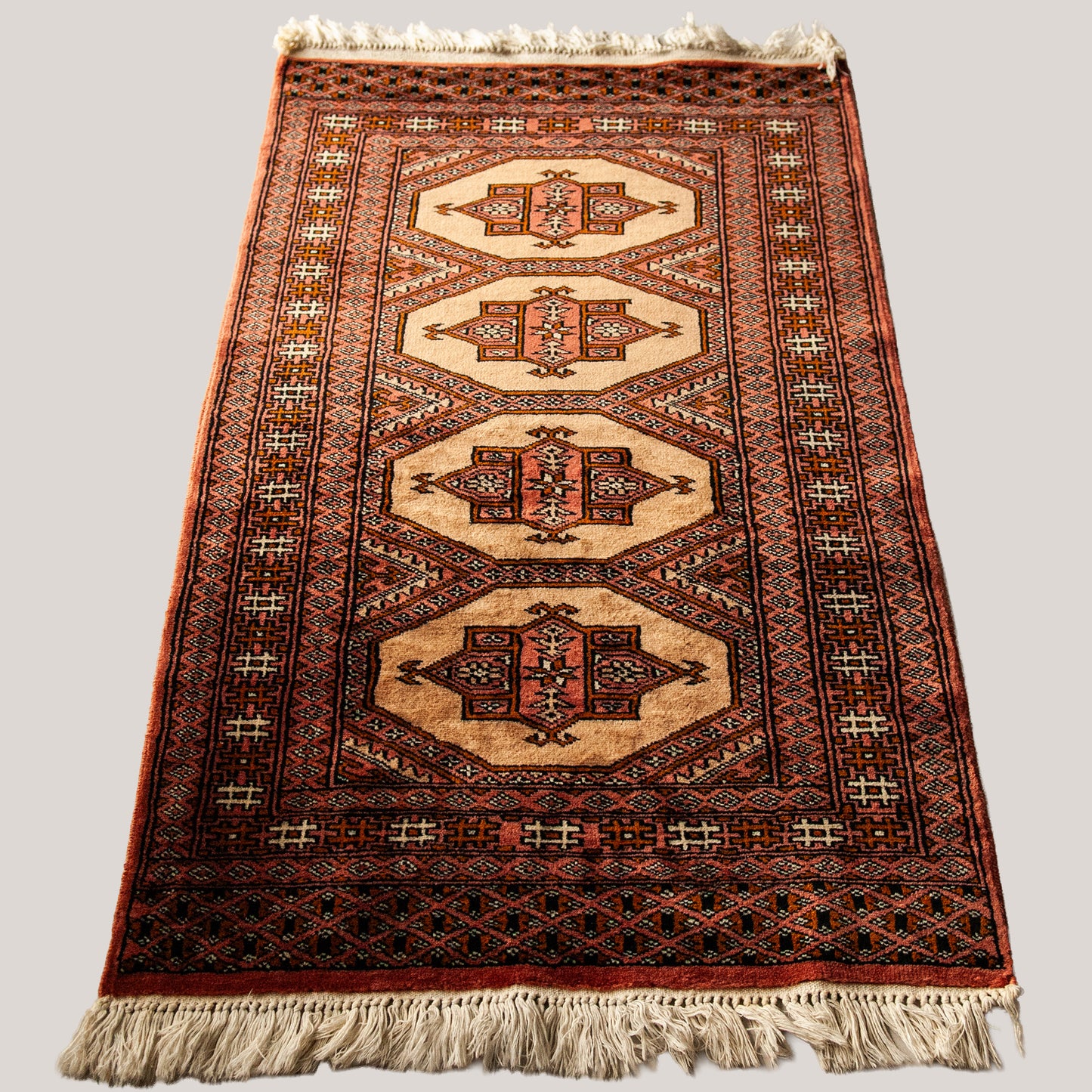 Turkmen Hand-Knotted Wool Rug – Traditional Geometric Design - Vintage