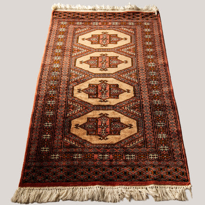 Turkmen Hand-Knotted Wool Rug – Traditional Geometric Design - Vintage