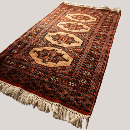 Turkmen Hand-Knotted Wool Rug – Traditional Geometric Design - Vintage