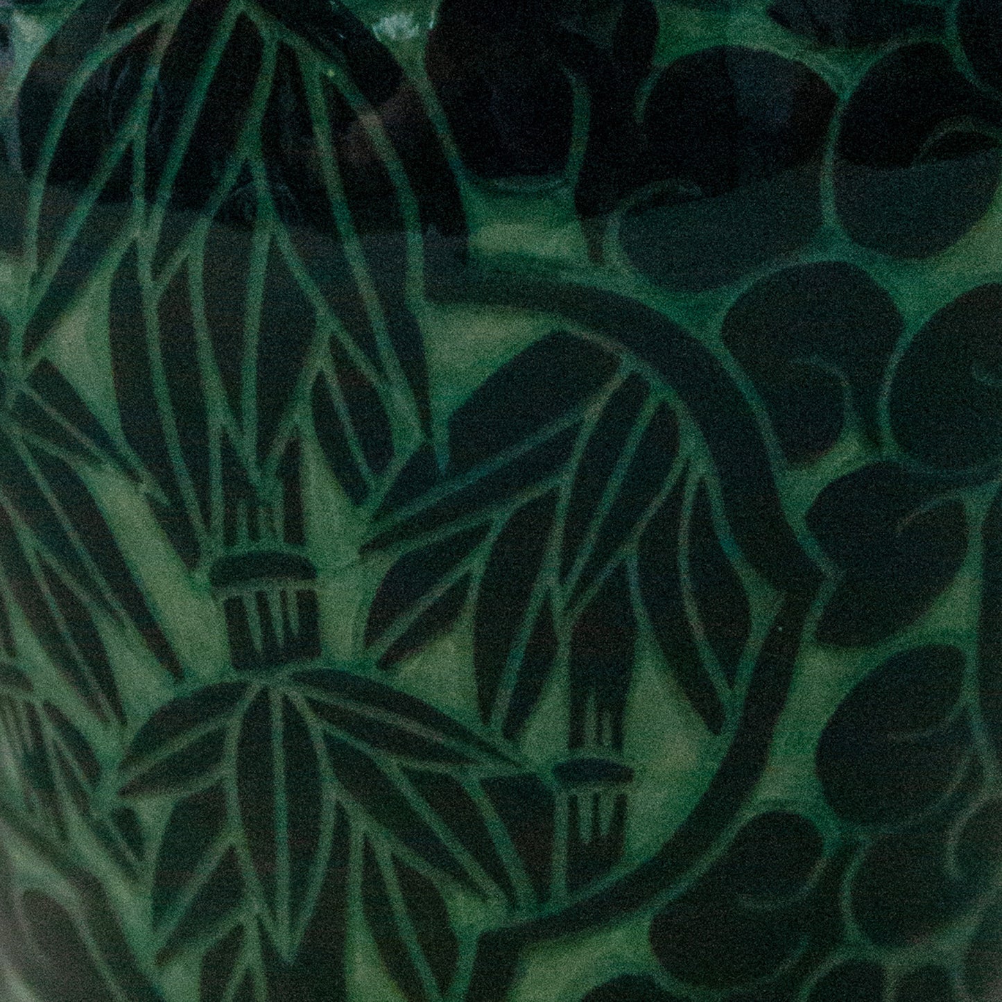 Green Bamboo Motif Vase – Signed Asian Studio Pottery