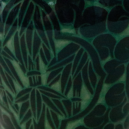 Green Bamboo Motif Vase – Signed Asian Studio Pottery