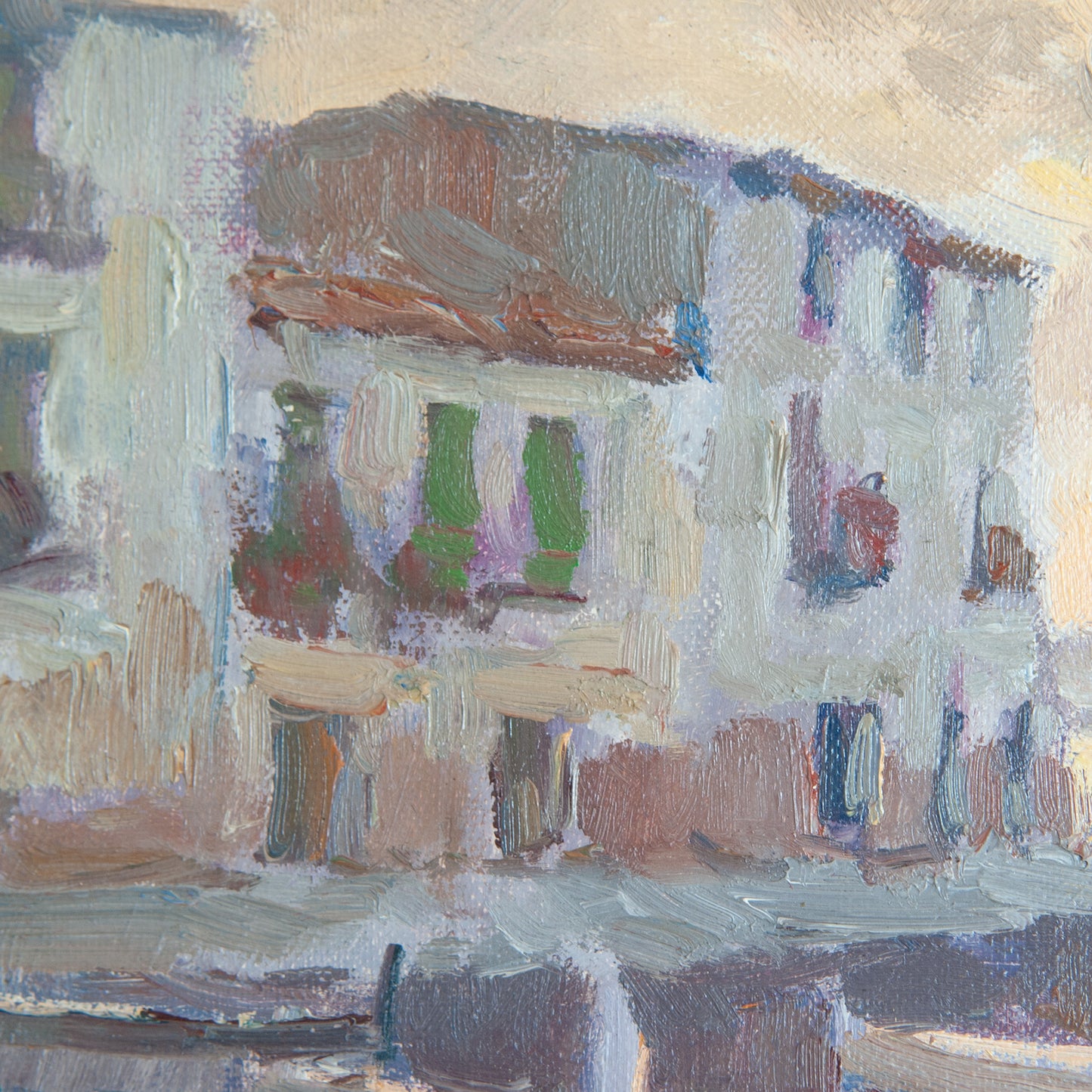 Boats on the Shore, Catalonia – Post-Impressionist Oil - Signed R. Sans