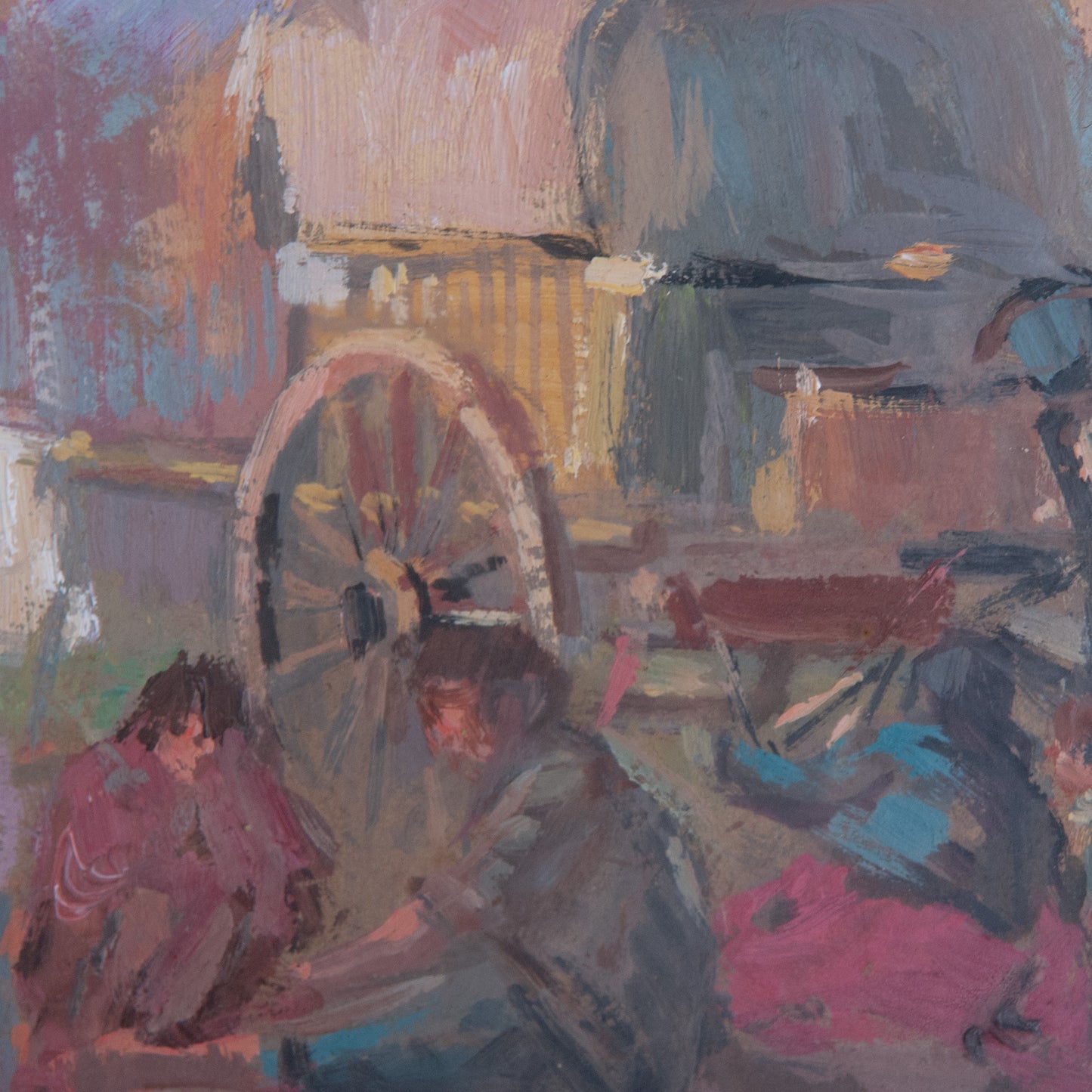 Impressionist Oil – Gypsy Camp Scene – Signed Oil