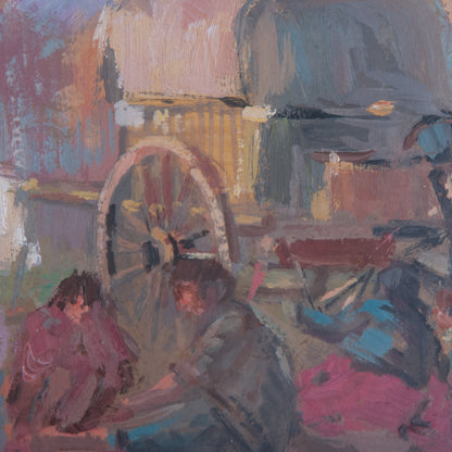 Impressionist Oil – Gypsy Camp Scene – Signed Oil