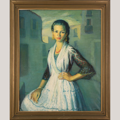 "Gipsy - Rosario" of Montjuich - JOSÉ LAMUÑO  - Framed Oil on Canvas
