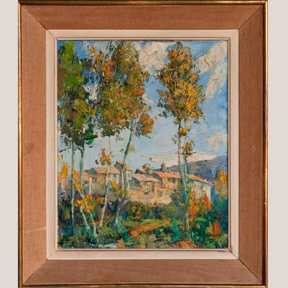 Village Landscape with Trees – Signed - Artist Unidentified