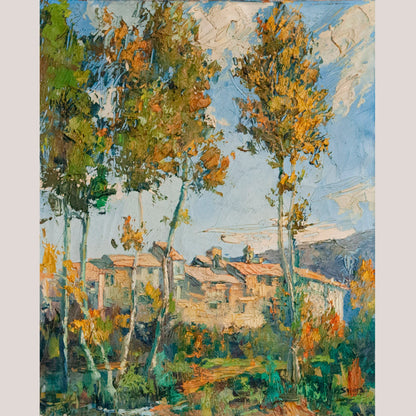 Village Landscape with Trees – Signed - Artist Unidentified