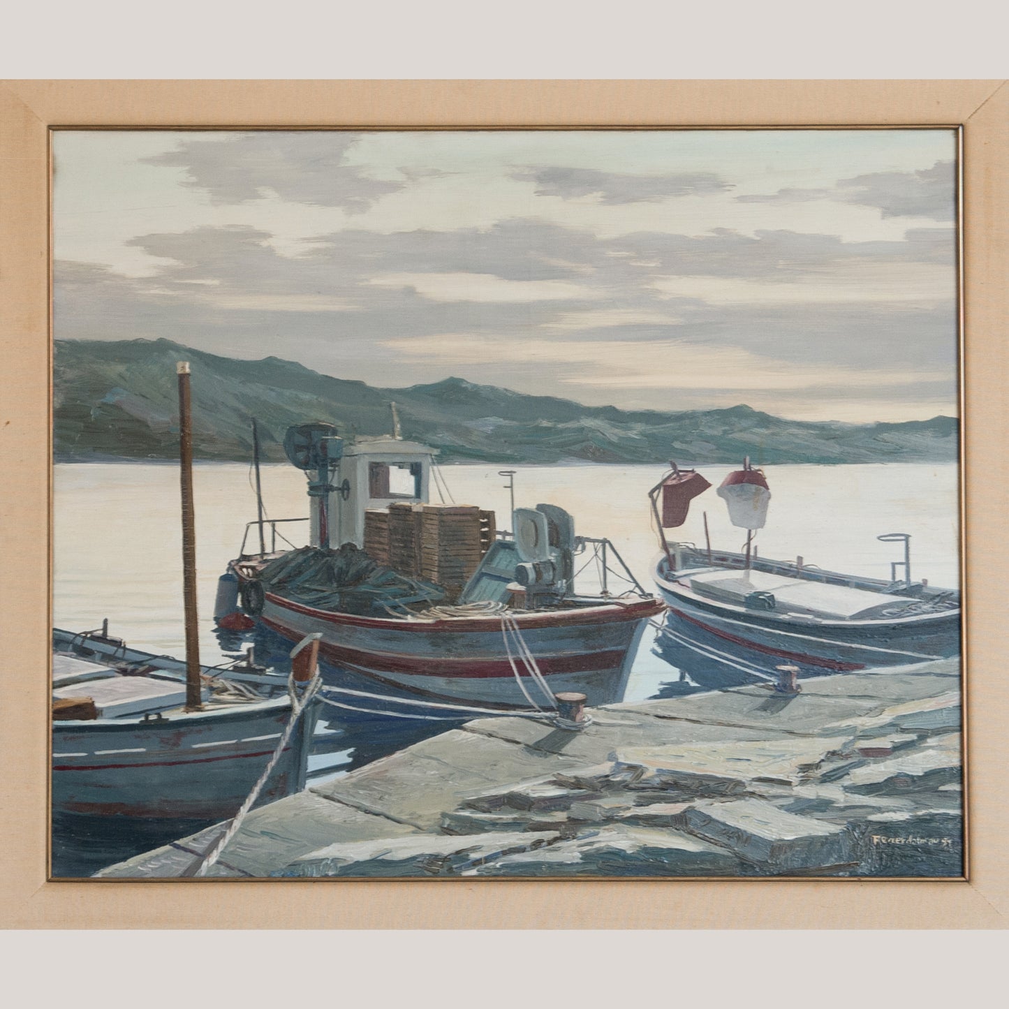 Mediterranean Fishing Boats – Signed - Artist Presently Unidentified