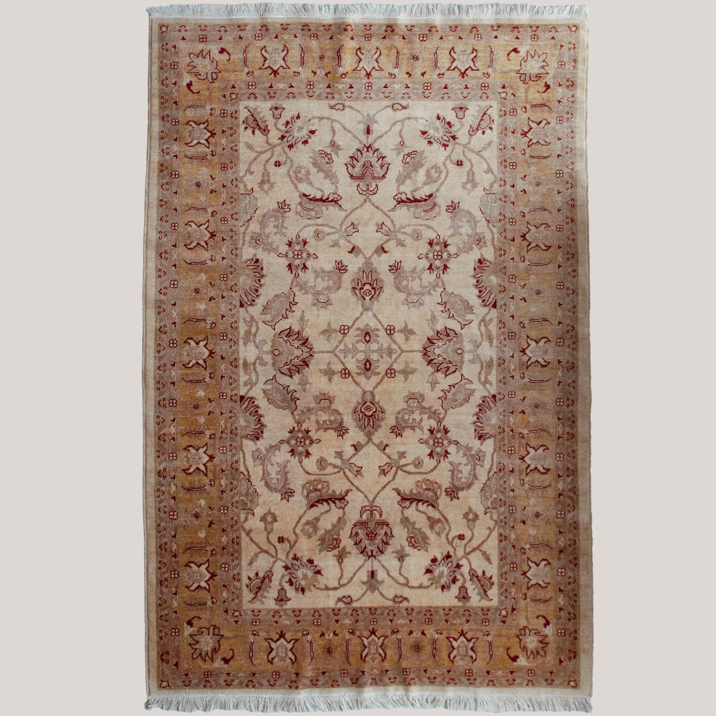Vintage Afghan Chobi Ziegler Hand-Knotted Rug – Botanical Pattern