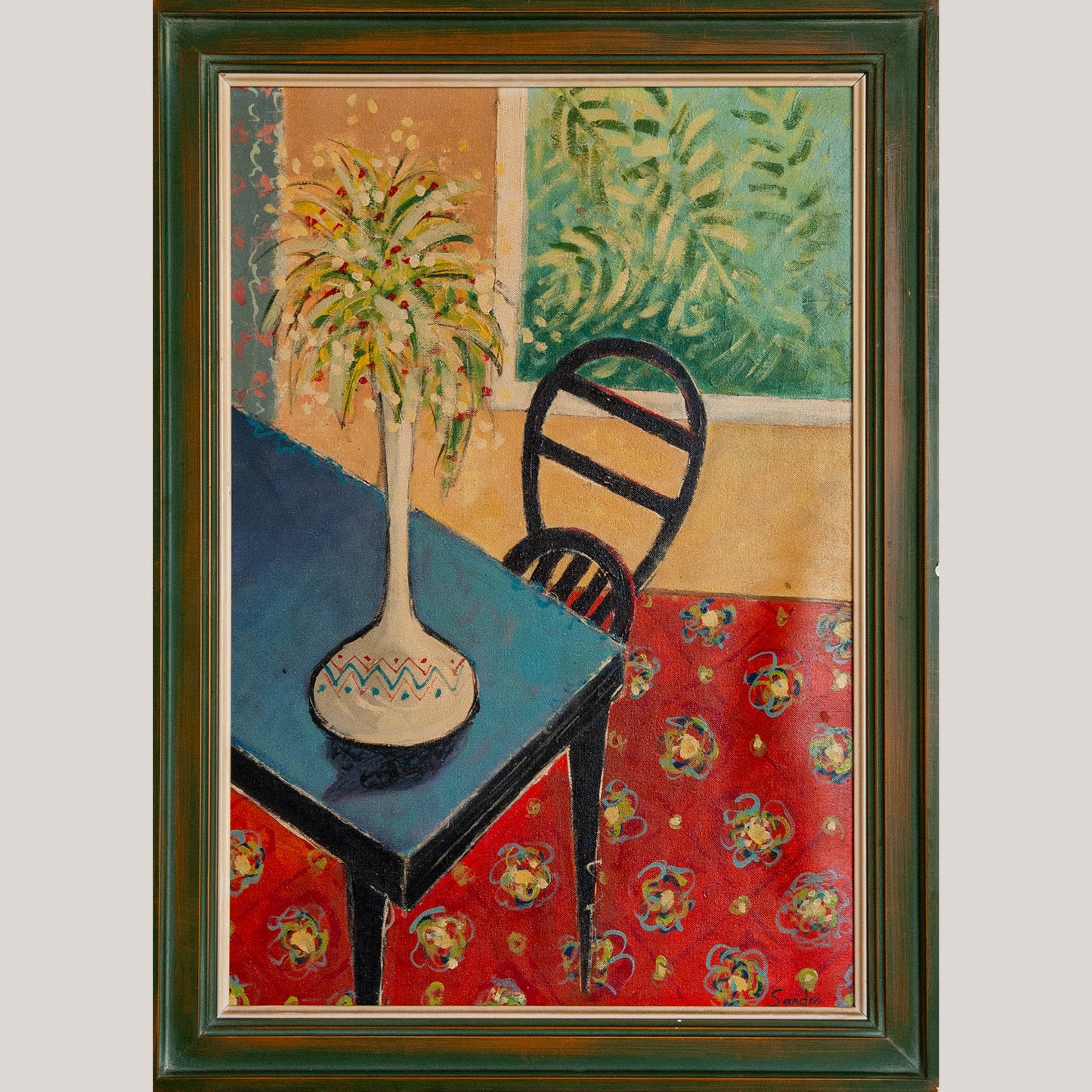 Interior Still Life with Vase and Chair - Mid 20th Century - Signed