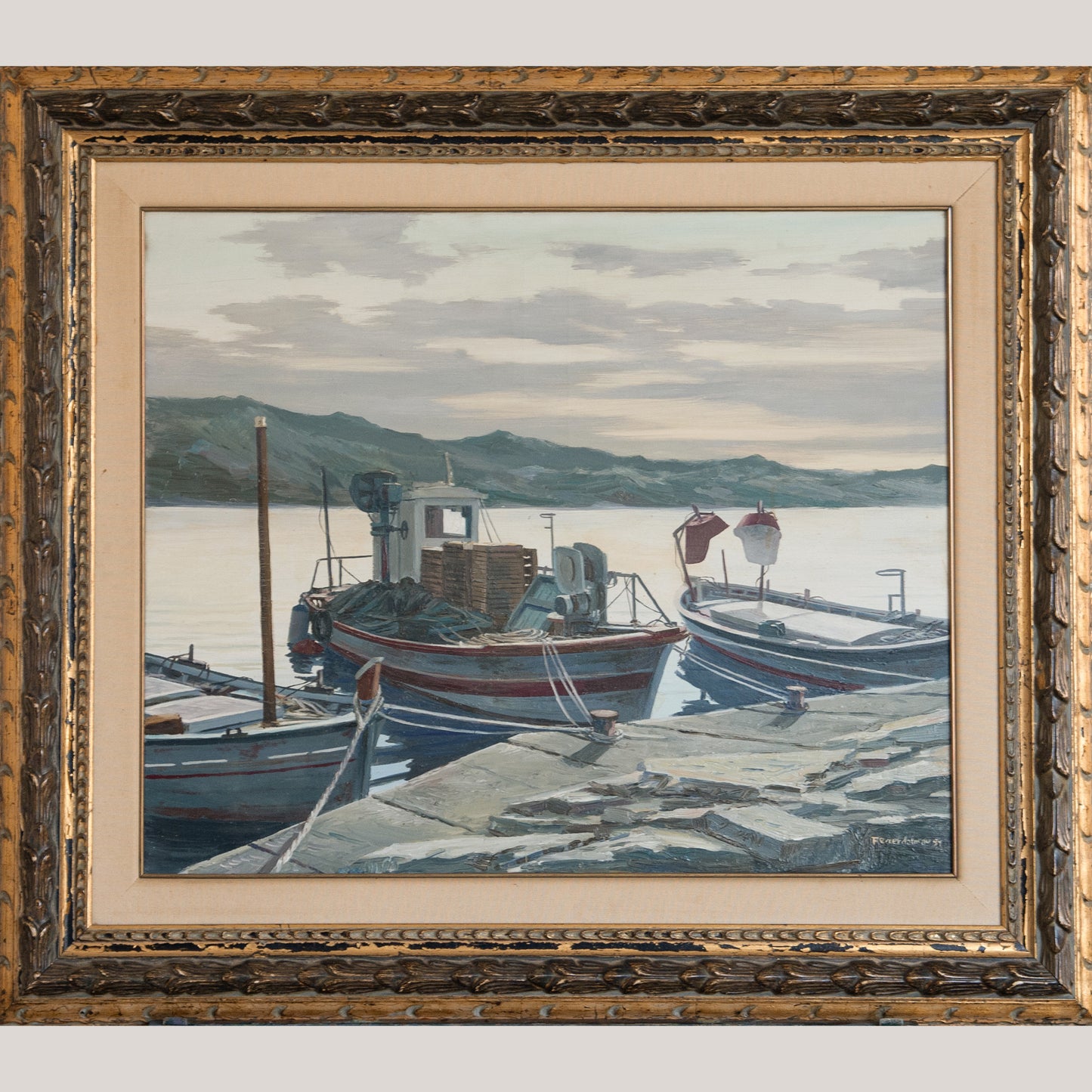 Mediterranean Fishing Boats – Signed - Artist Presently Unidentified