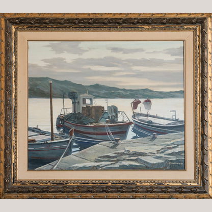 Mediterranean Fishing Boats – Signed - Artist Presently Unidentified