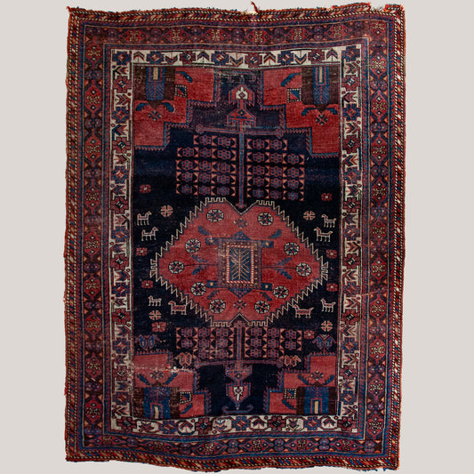 Alfombra Afshar tribal única – Lana anudada a mano