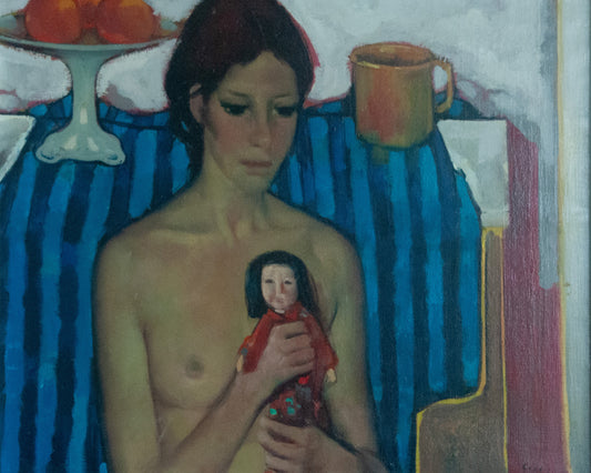 Seated Nude with Doll – Signed Calon ? – Original Oil on Canvas