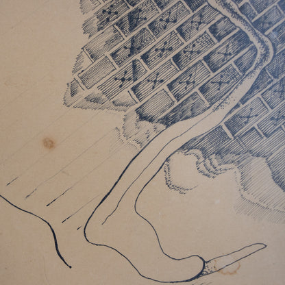 Surreal Architectural Composition – Original Pen and Ink Drawing (1961)