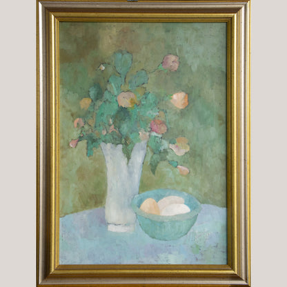 Impressionist Oil on Board – Floral Still Life with Vase