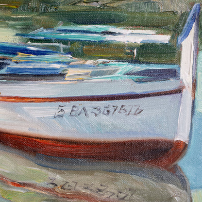 Transparencies – Mediterranean Fishing Boats. Signed Oil on Canvas
