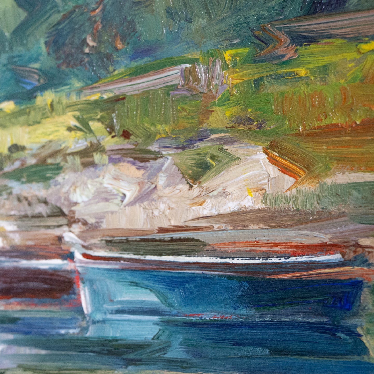 Transparencies – Mediterranean Fishing Boats. Signed Oil on Canvas
