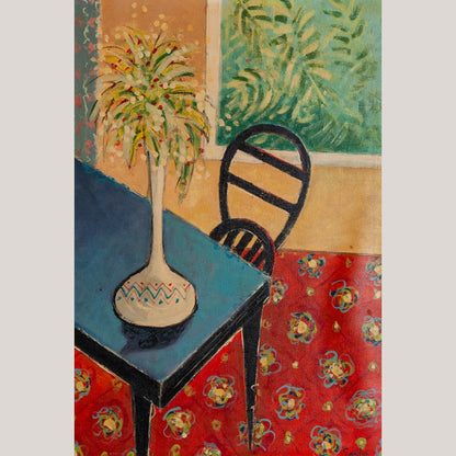 Interior Still Life with Vase and Chair - Mid 20th Century - Signed