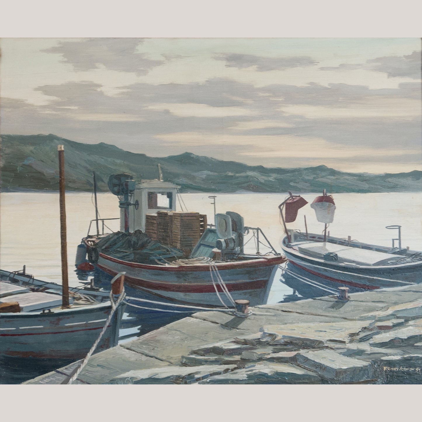 Mediterranean Fishing Boats – Signed - Artist Presently Unidentified