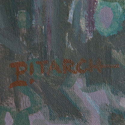 Large Pastel Modernist Village Landscape – Garcia Pitarch - Oil on canvas