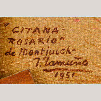 "Gipsy - Rosario" of Montjuich - JOSÉ LAMUÑO  - Framed Oil on Canvas